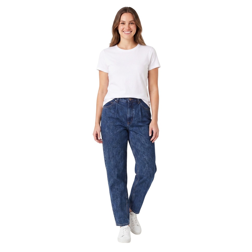 Lee Vintage High Waisted Pleated Tapered Mom Jeans Acid Wash Blue‎ USA Made 14P